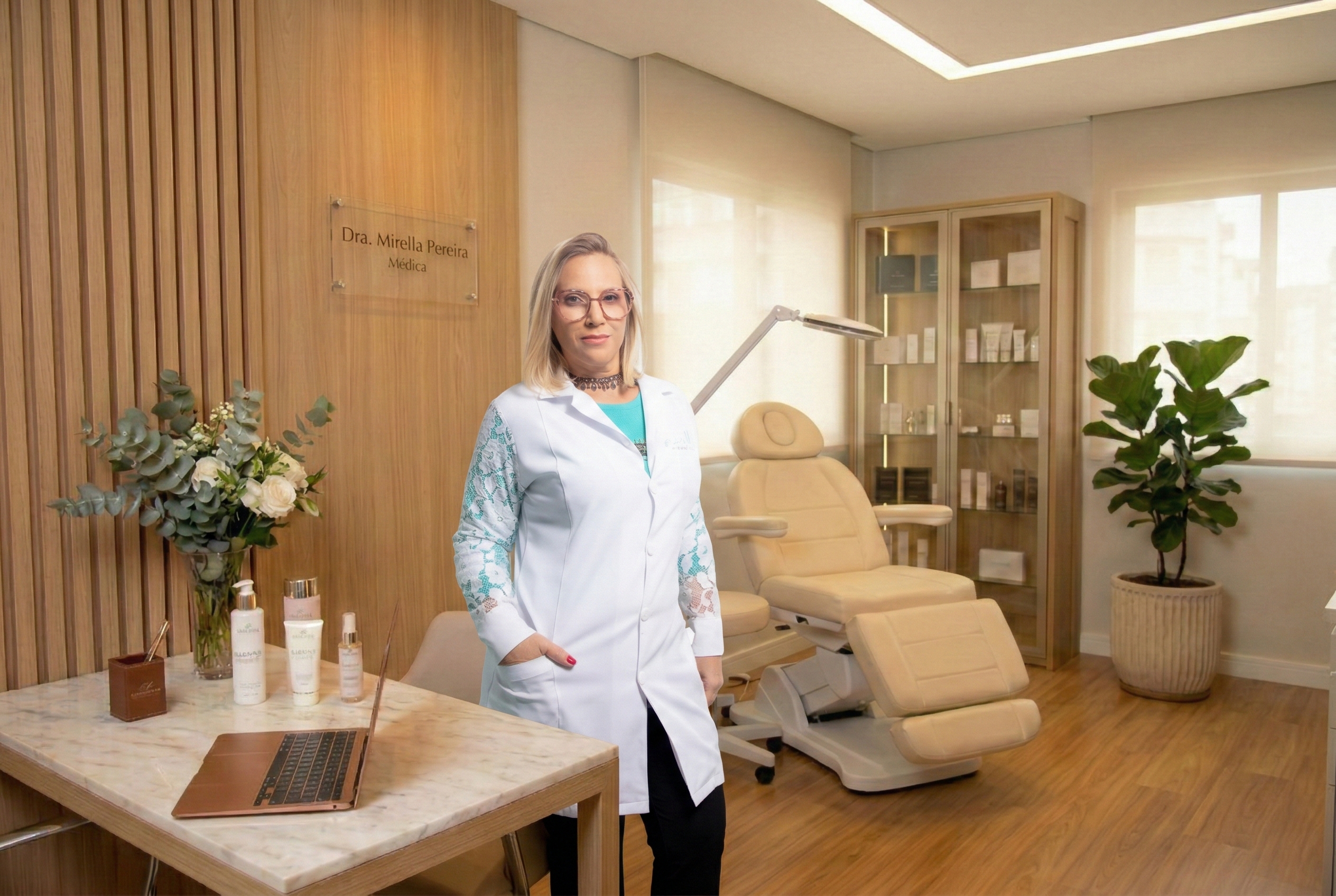 Dra. Mirella Pereirá no consultório — Médica CRM-SP 91487